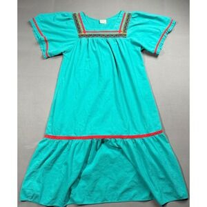 Vintage Appel Leisure Wear Dress‎ Embroidered Trim Tiered Cotton Casual Medium